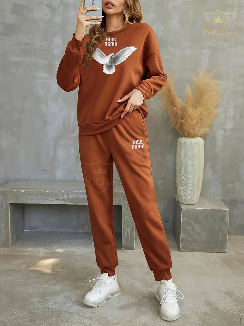 Women’s 2 Pcs Fleece Printed Tracksuit ✅