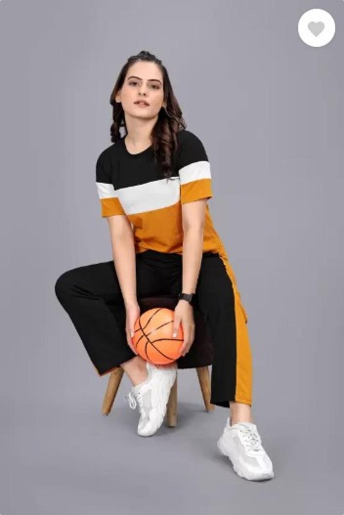 Women’s 2 Pcs Stylish Yellow Printed Tracksuit ✅